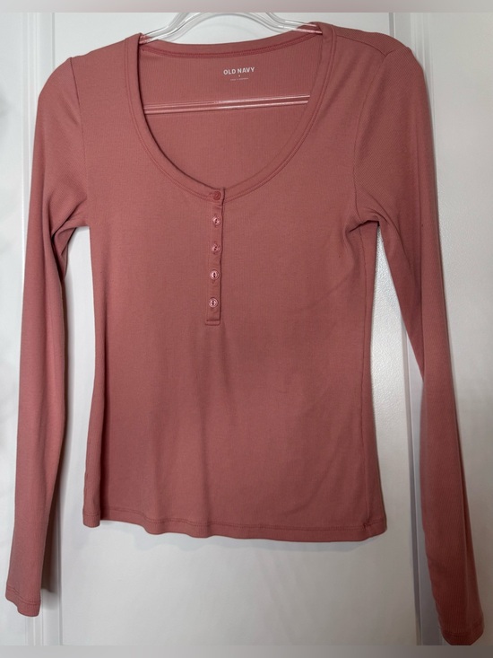 Old Navy Tops - Old Navy Women's Ribbed Henley Long-Sleeve Top - Mauve Pink size small cotton